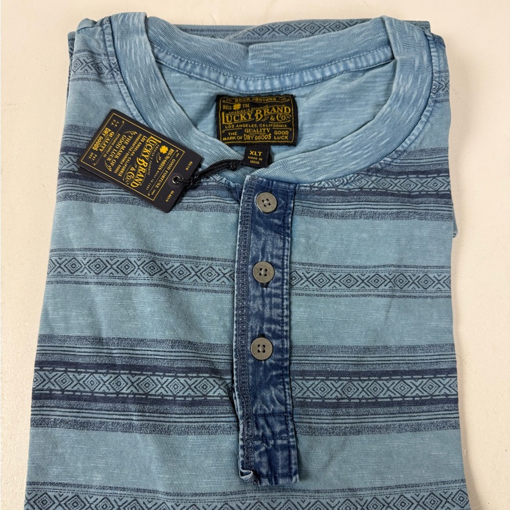 Lucky Brand Southwestern Stripe Henley T-Shirt “Washed & Worn” Style NWT New